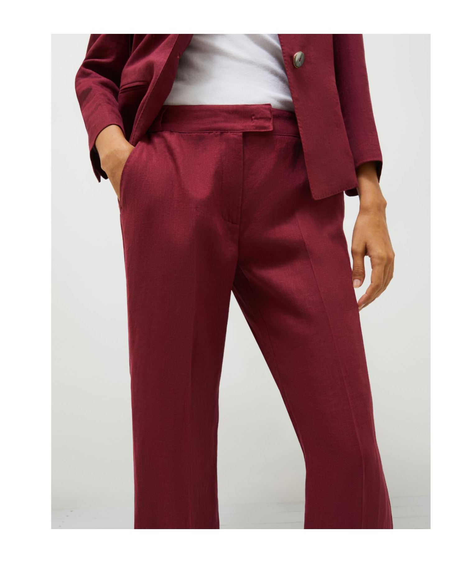 Marella Flared Linen Trousers In Bordeaux