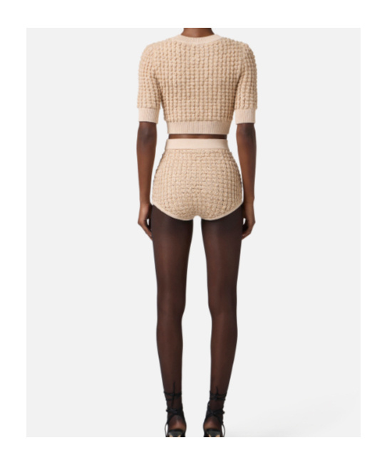 Elisabetta Franchi Sequin-embellished Cable-knit Sweater In Brown