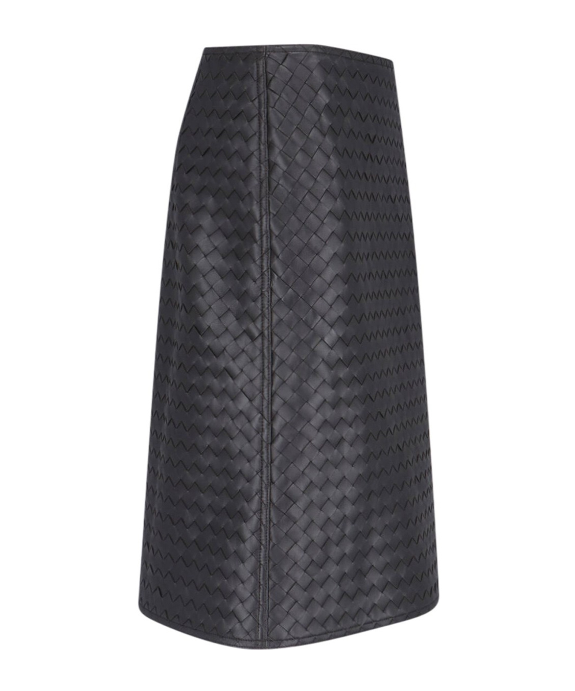 Bottega Veneta Womens Intrecciato Two-slip-pockets Leather Midi Skirt Black In Brown