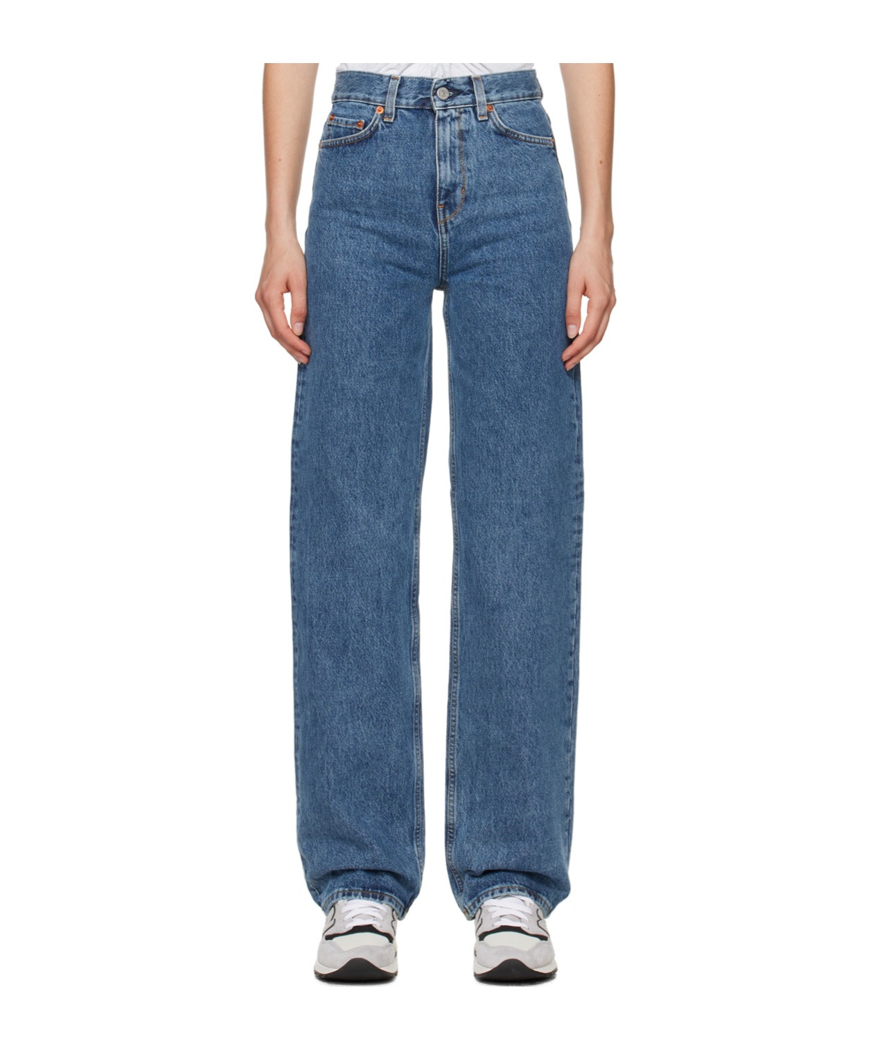 Sporty And Rich Loose Brand-patch Straight-leg High-rise Jeans In Blue