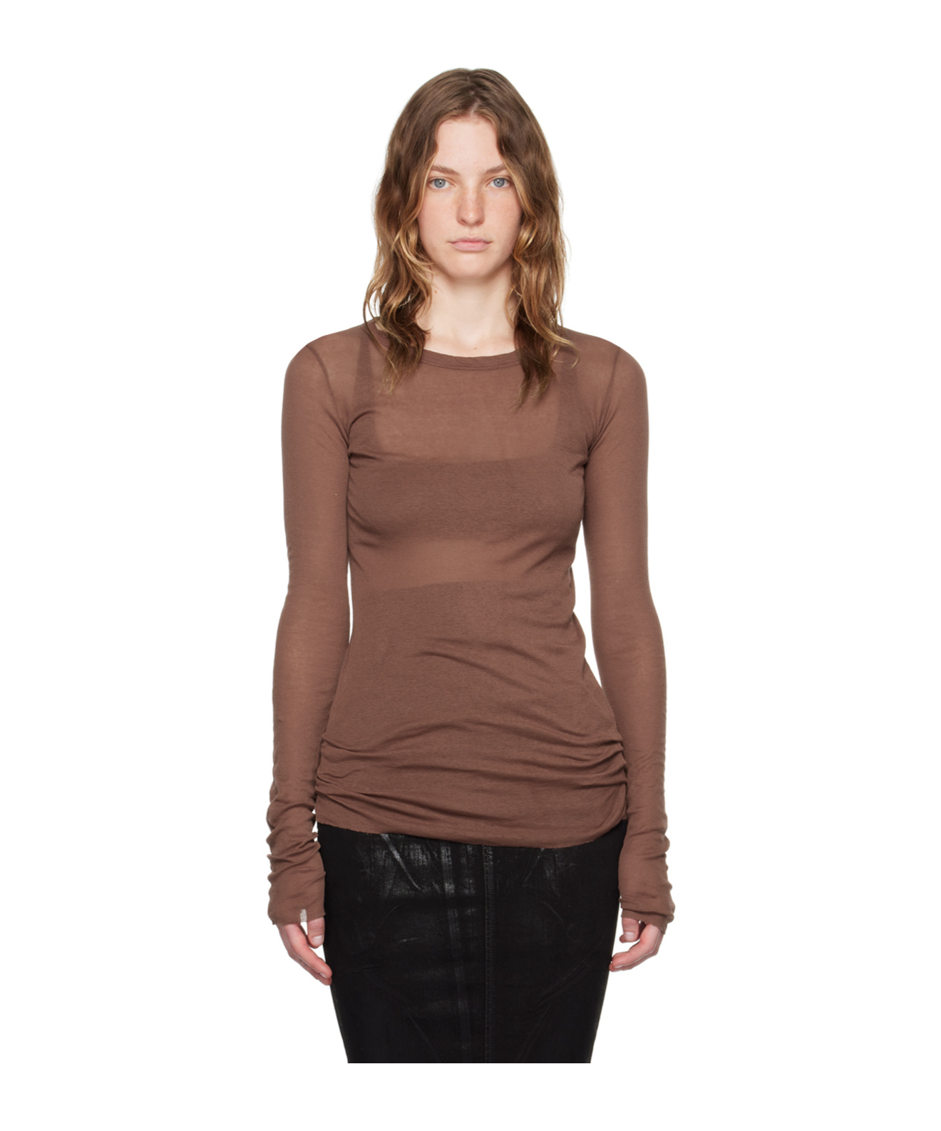 Rick Owens Brown Porterville Rib Long Sleeve T-shirt In Brown