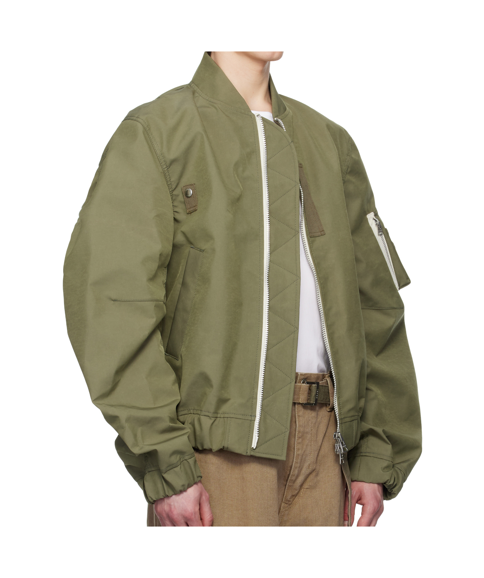 Sacai Khaki 3 Layer Bonding Bomber Jacket In Multicolor