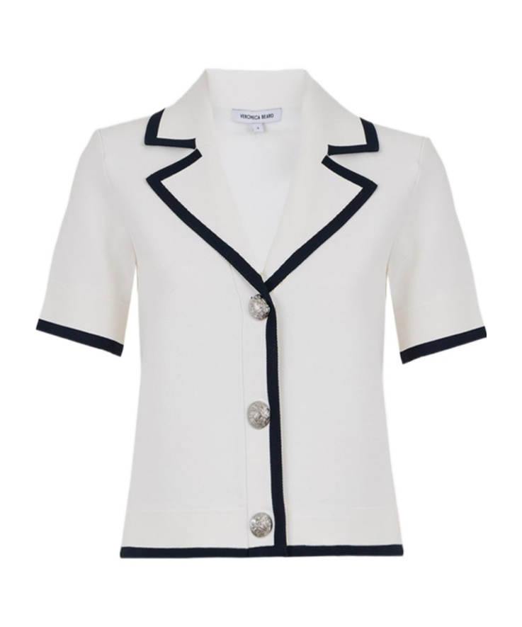 Veronica Beard Stovall Short-sleeve Knitted Jacket In White