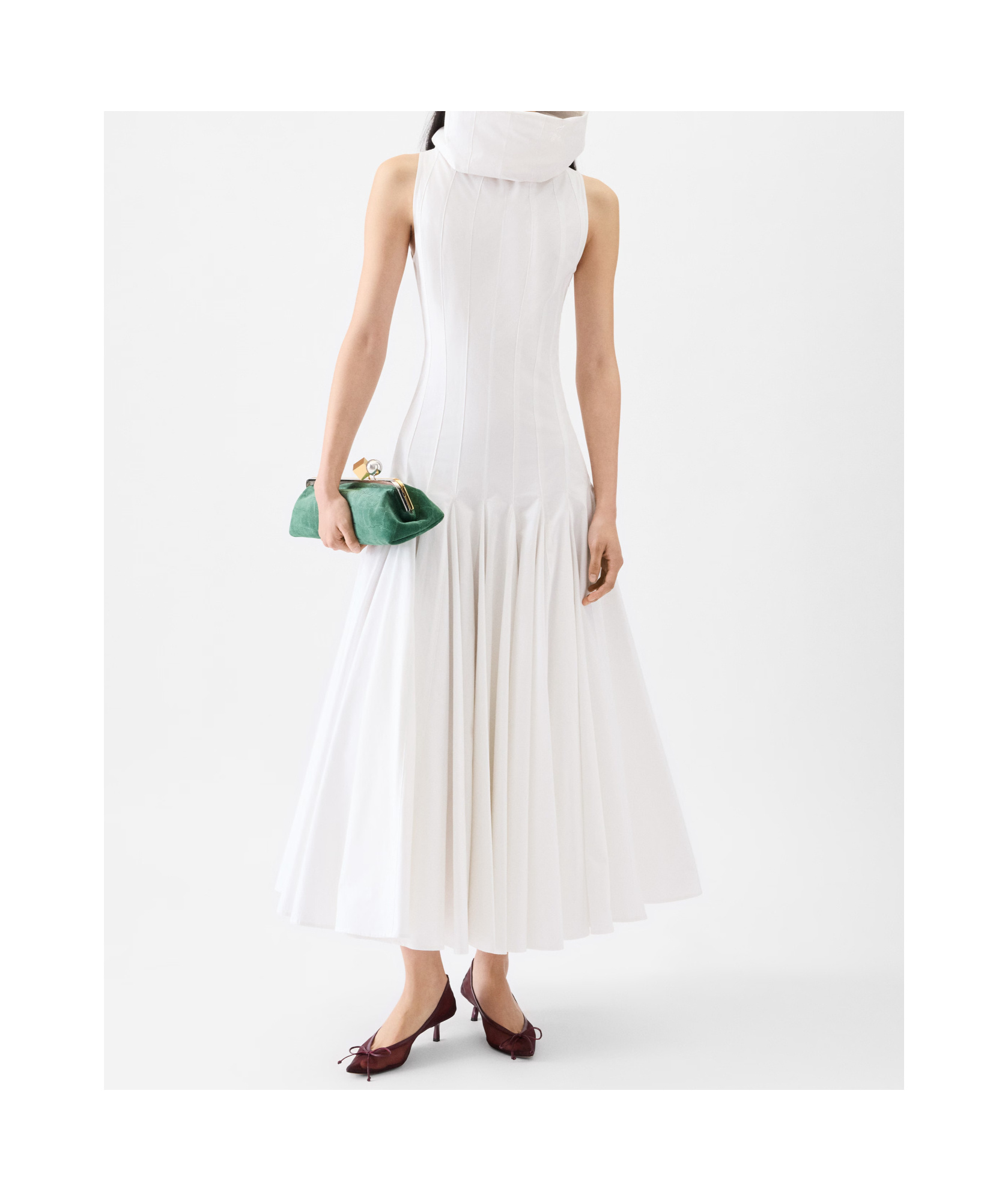 Jacquemus Midi Dress With Flared Skirt And High Neck In White