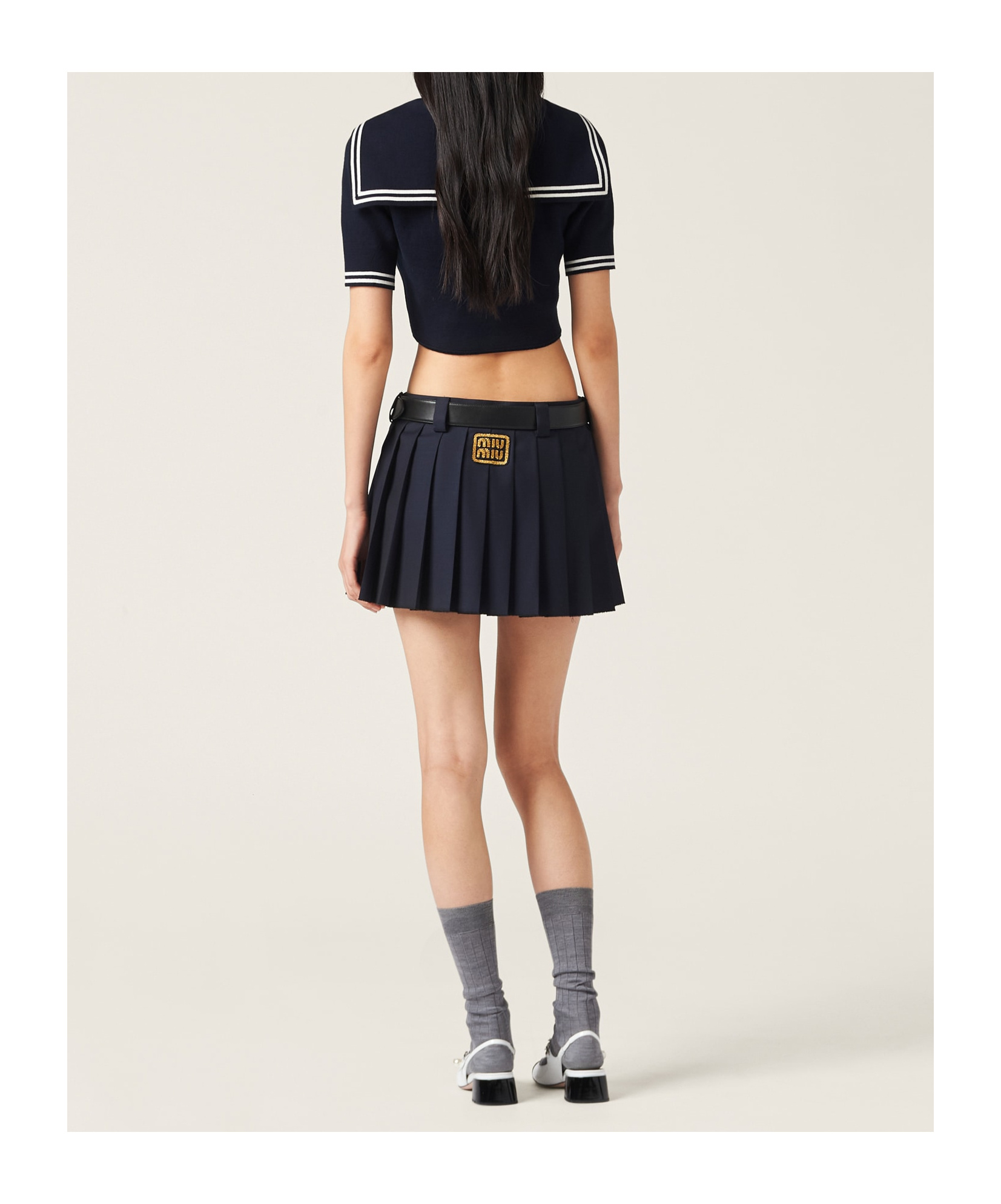 Miu Miu Logo Short-sleeved Sweater In Black
