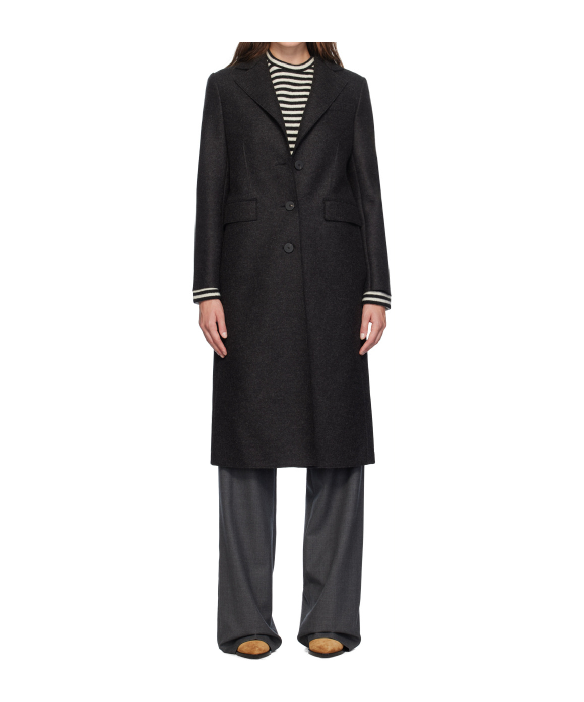 Harris Wharf London Long Coat With Flat Collar In Black