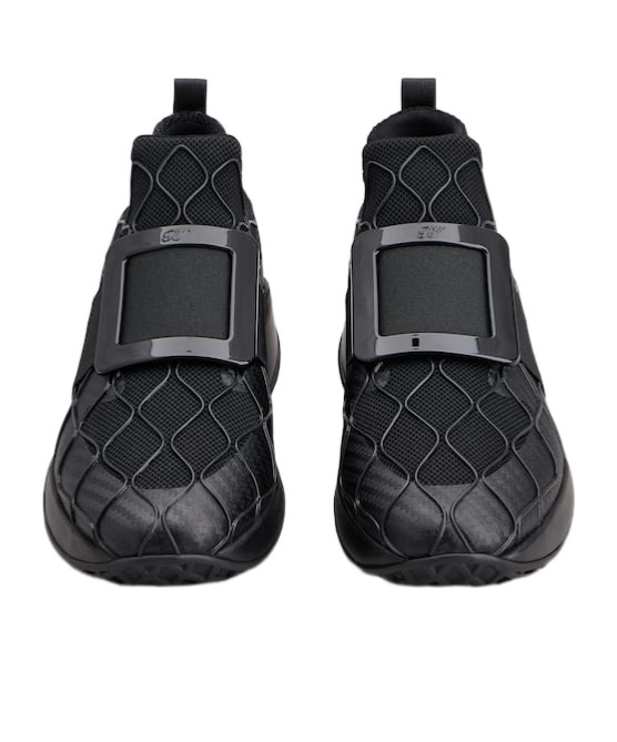 Roger Vivier Viv' Run Technical Lacquered Buckle Sneakers In Technical Fabric In Black