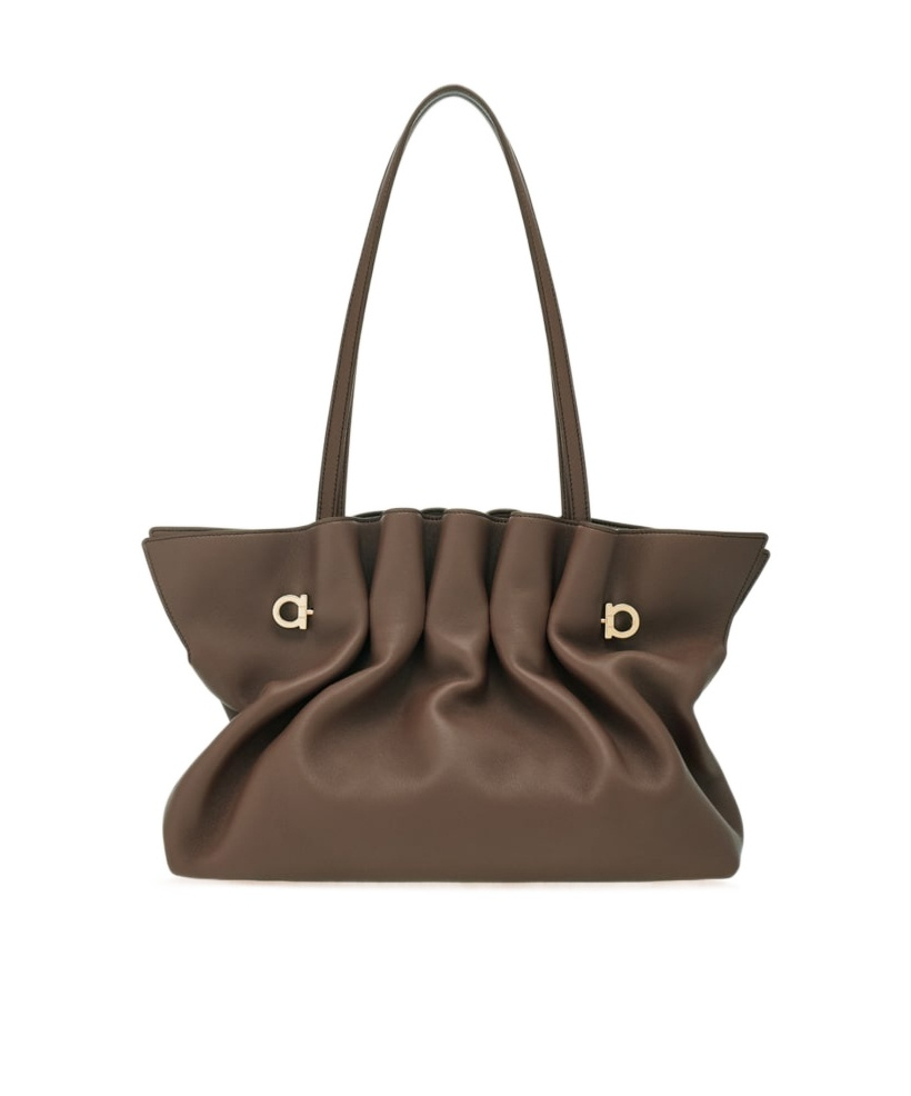 Ferragamo Soft Ruched Leather Tote Bag In Gray