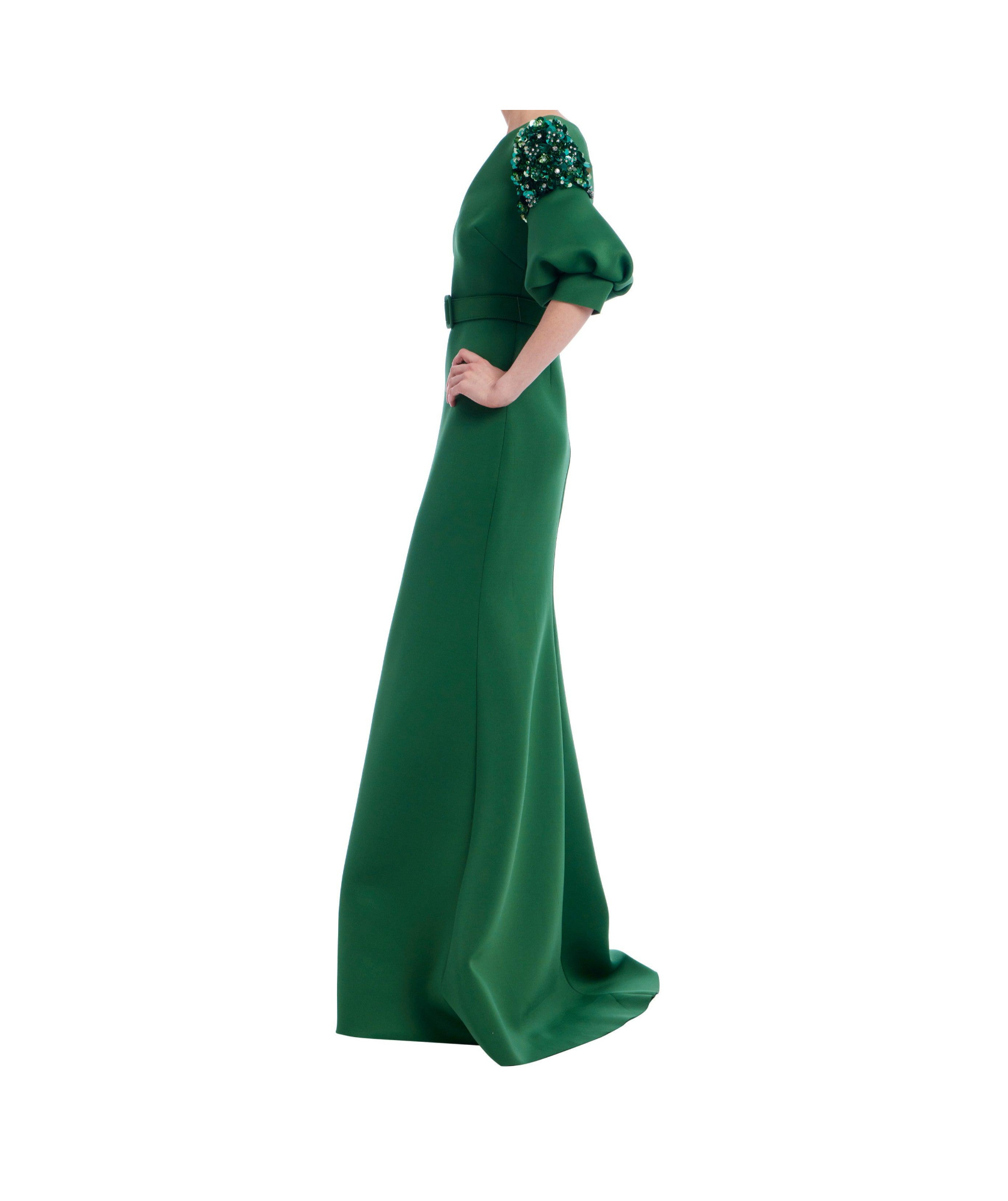 Badgley Mischka Collection Embellished Short Sleeve Mermaid Gown In Green