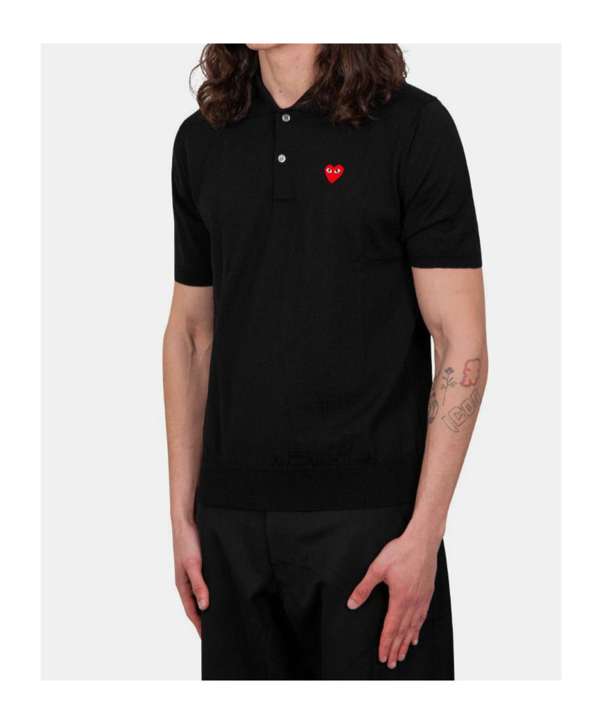 Comme Des Garçons Play Lapel Polo Shirt In Black