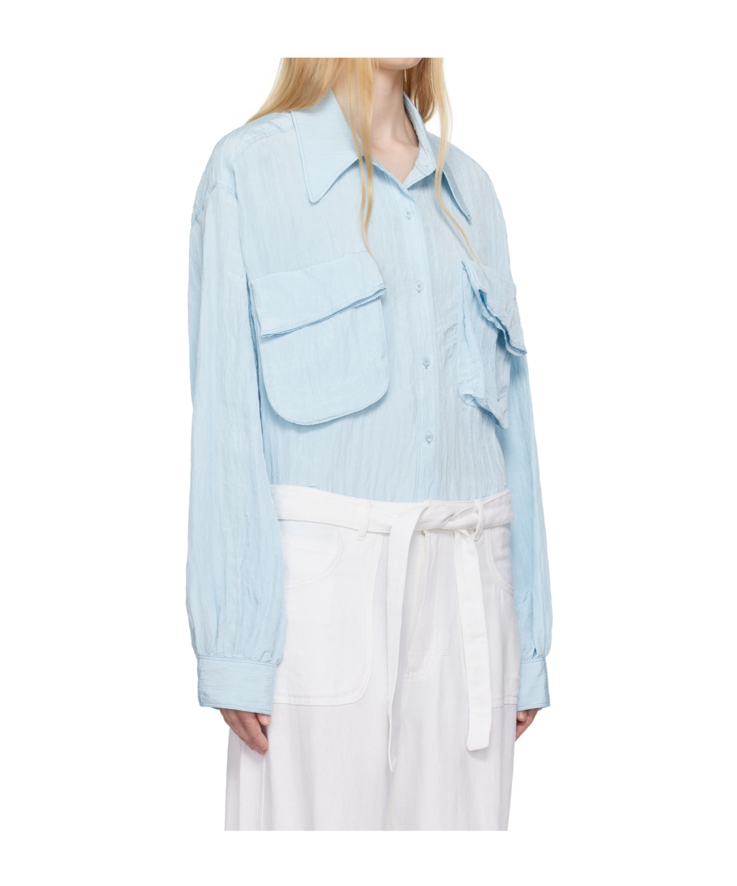 Open Yy Pleated Pocket Shirt In Blue