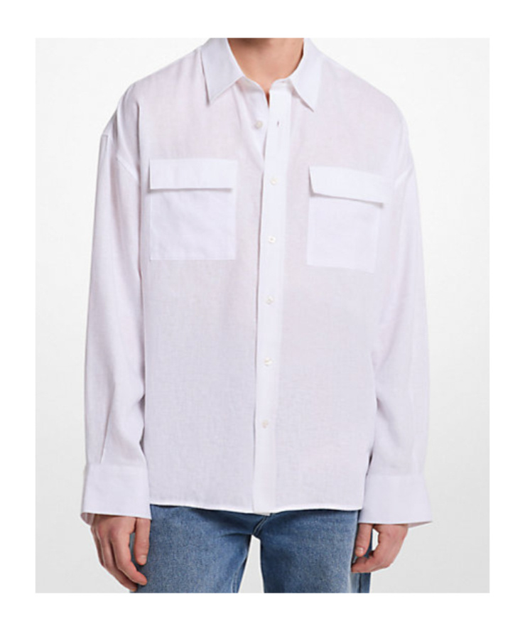 Michael Kors Long Sleeves Linen 2 Pockets Over Shirt In White