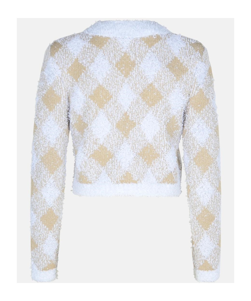 Balmain Vichy Check Tweed Knit Crop Jacket In White