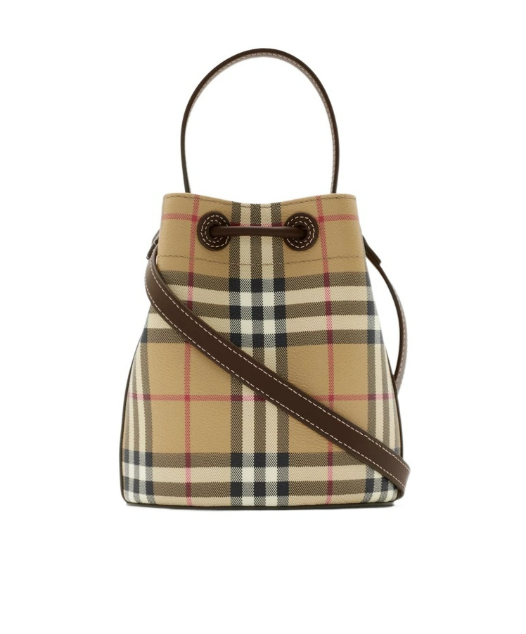 Burberry Mini Check Bucket Bag With Drawstring In Multicolor