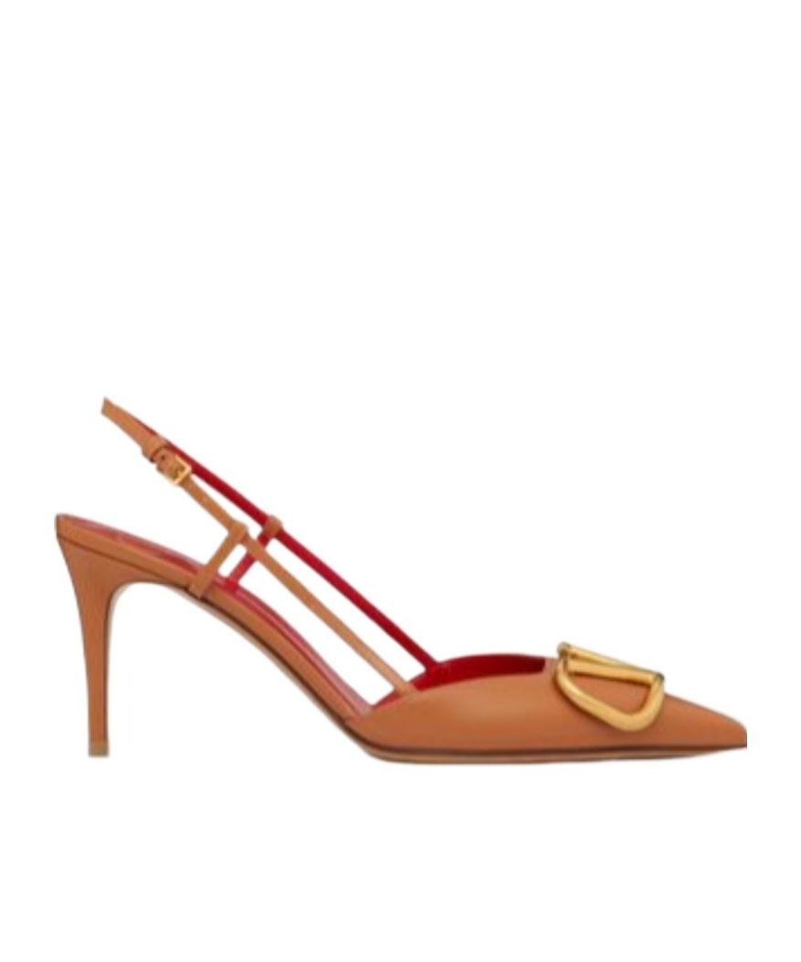Valentino Vlogo Signature Calfskin Slingback Pump 80mm In Brown