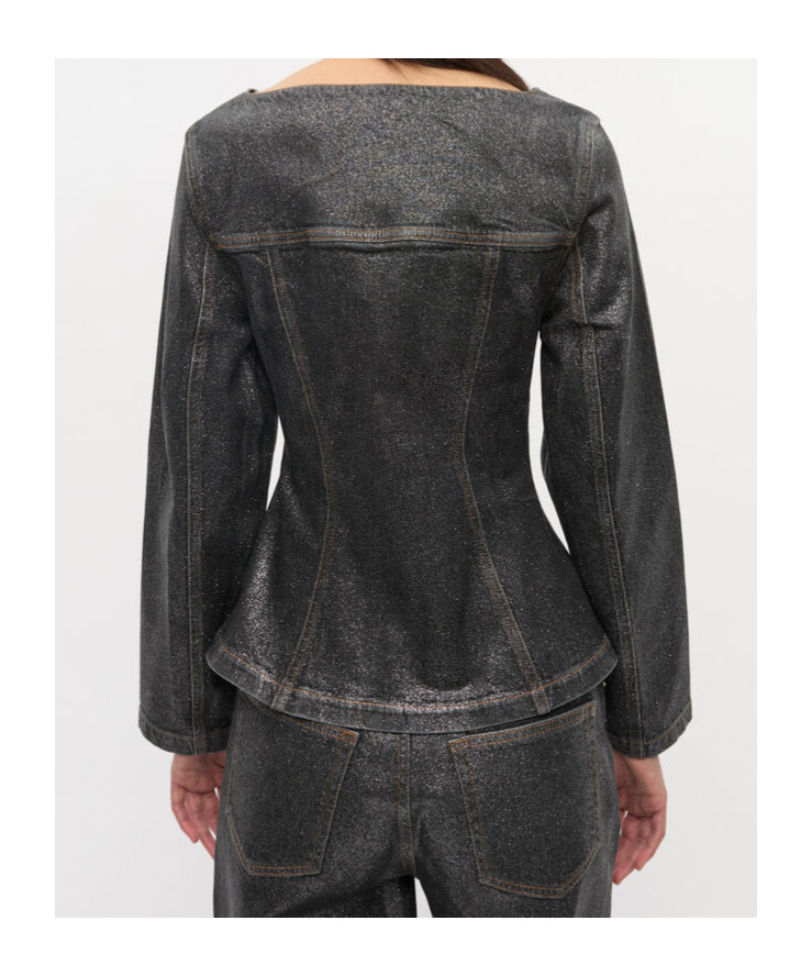 Ganni Peplum Waist Denim Cotton Blazer Jacket In Black