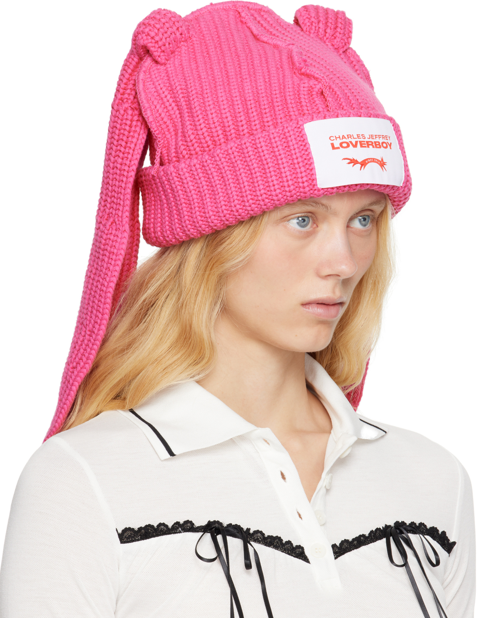 Charles Jeffrrey Loverboy Chunky Rabbit Beanie In Pink