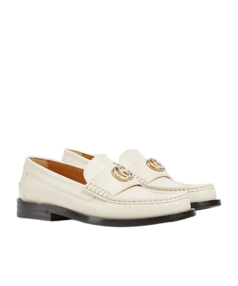 Gucci Double G Leather Loafers In White