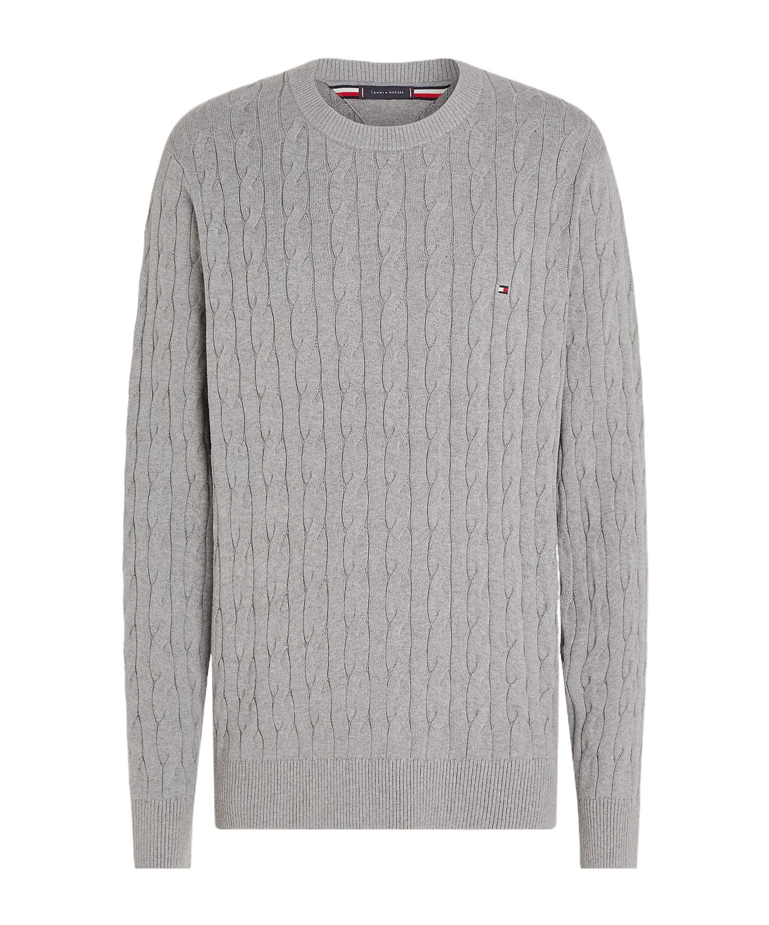 Tommy Hilfiger Cable-knit Crew-neck Sweater In Gray