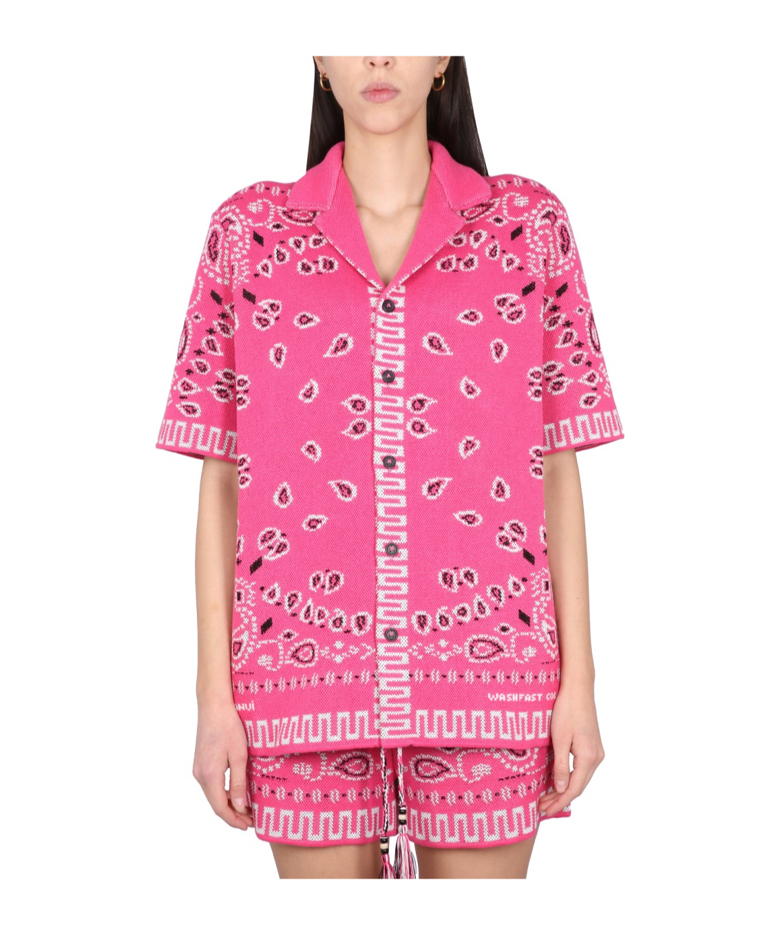 Alanui Knit Bandana Print Short Sleeve Top In Pink