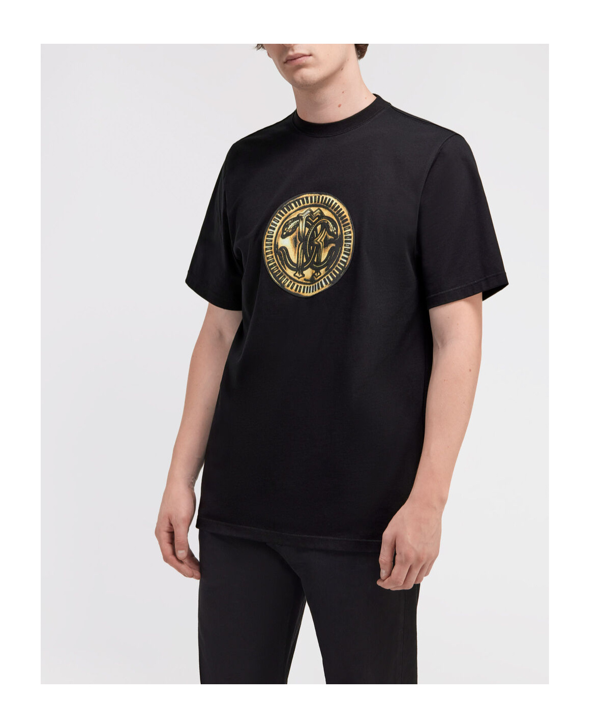Roberto Cavalli Bandana-print Cotton T-shirt In Black