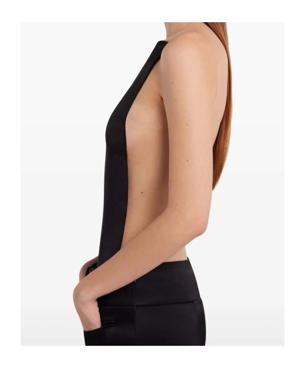 Courrèges Stretch Sheer Bodysuit High Neckline In Black / Sand