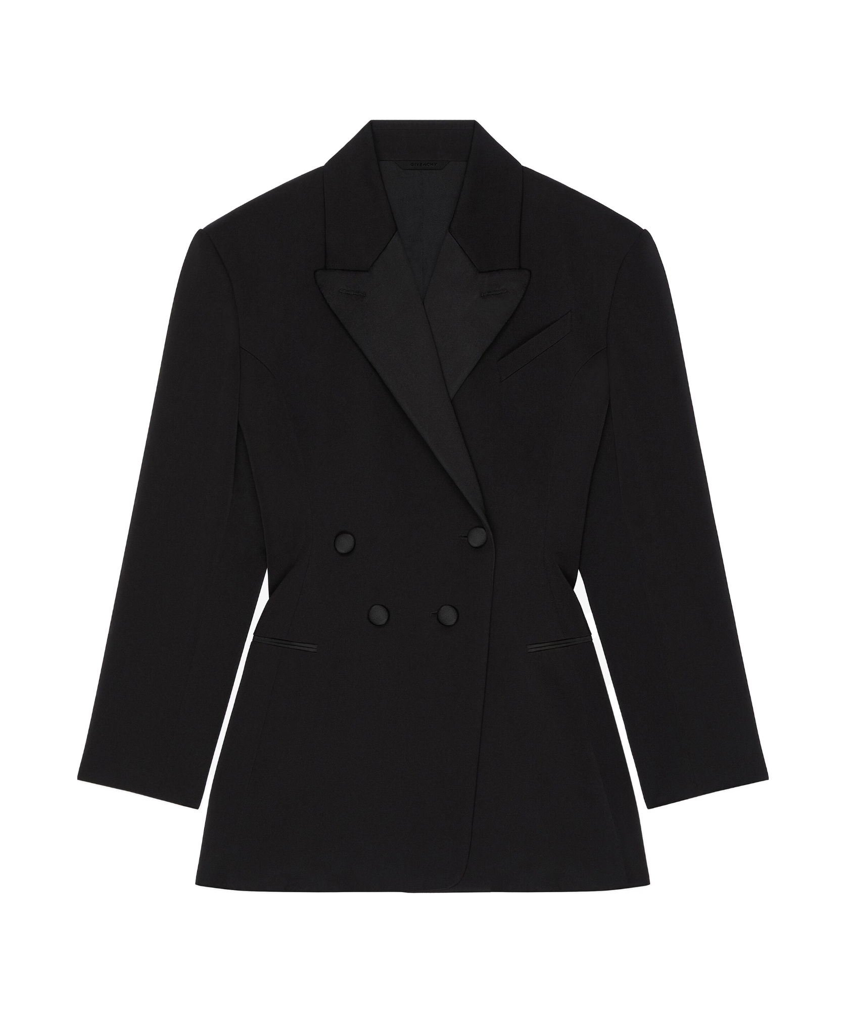Givenchy Double-breasted Silk-blend Satin-trimmed Wool-twill Blazer In Black
