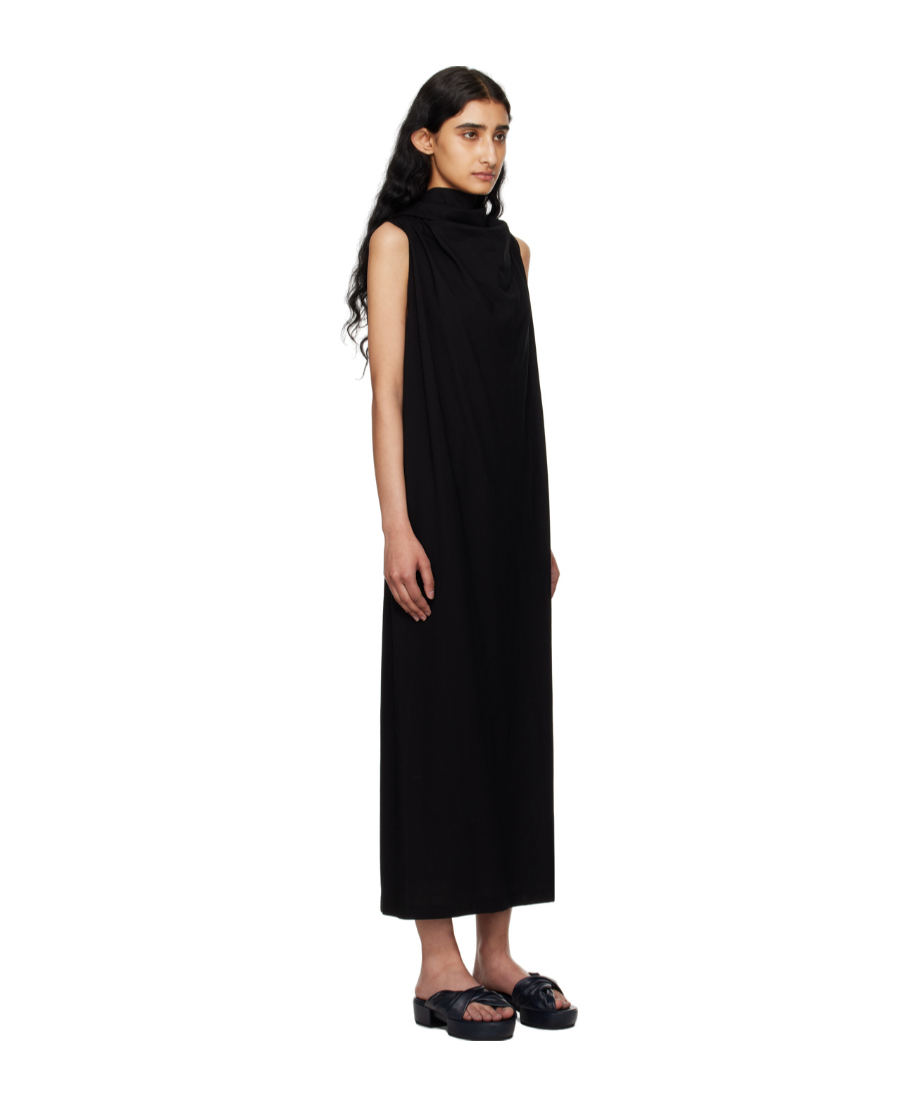 Shop Issey Miyake Draped-detail Midi Dress In Black