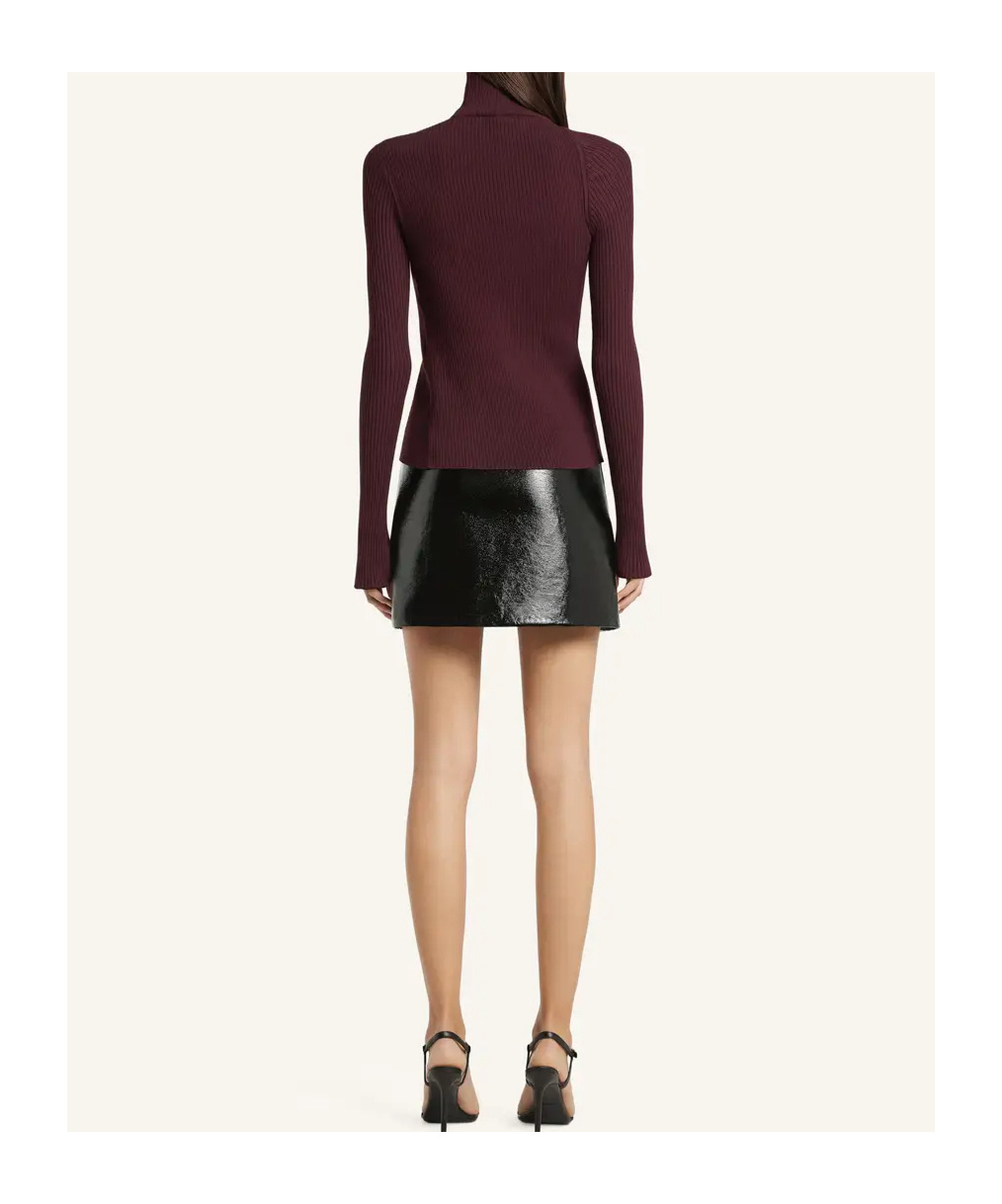 Courrèges Buttoned Ribbed Turtleneck Sweater In Burgundy