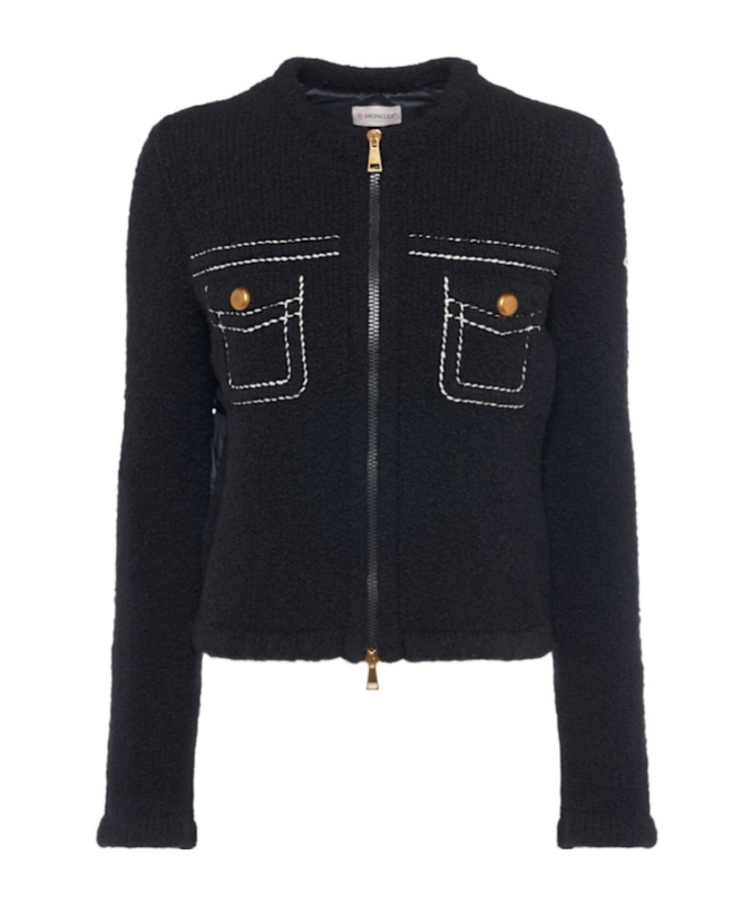 Moncler Wool Blend Down Cardigan In Black