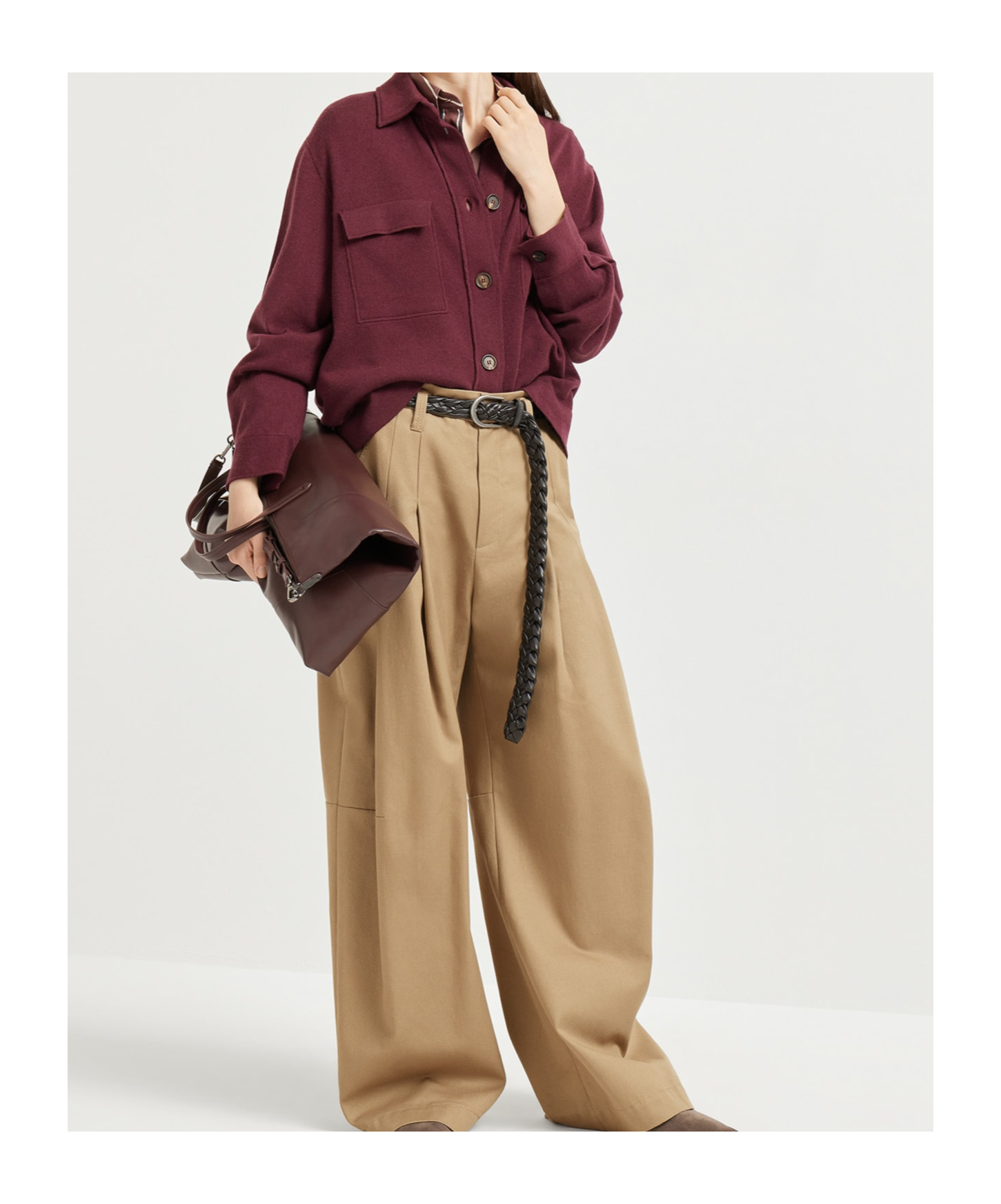 Brunello Cucinelli Lapel Long Sleeve Casual Jacket In Burgundy
