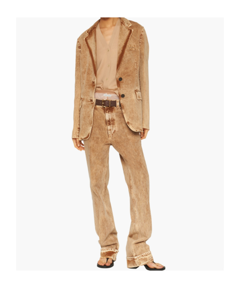 Miu Miu Dyed-denim Blazer In Nude