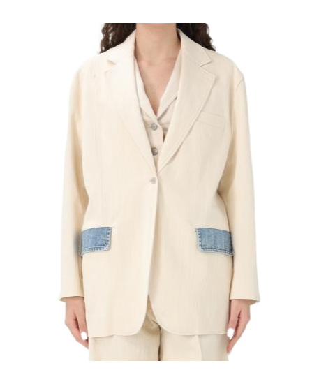Moschino Jacket In Stretch Cotton Denim Details In White