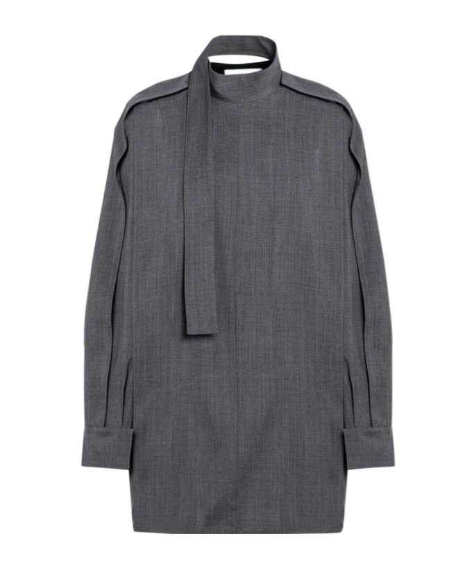 Jil Sander Grey Wool Shirt With Scarf In Black