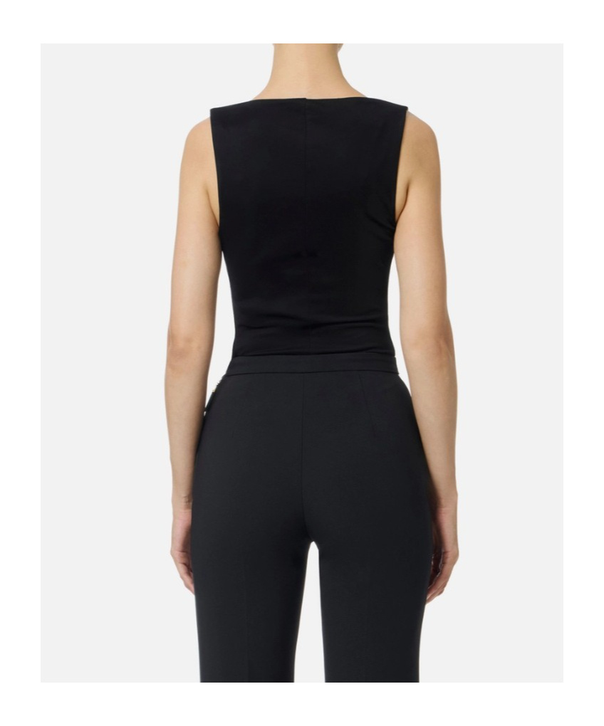 Elisabetta Franchi Fitted Sleeveless Top Gold Embellishments In Black