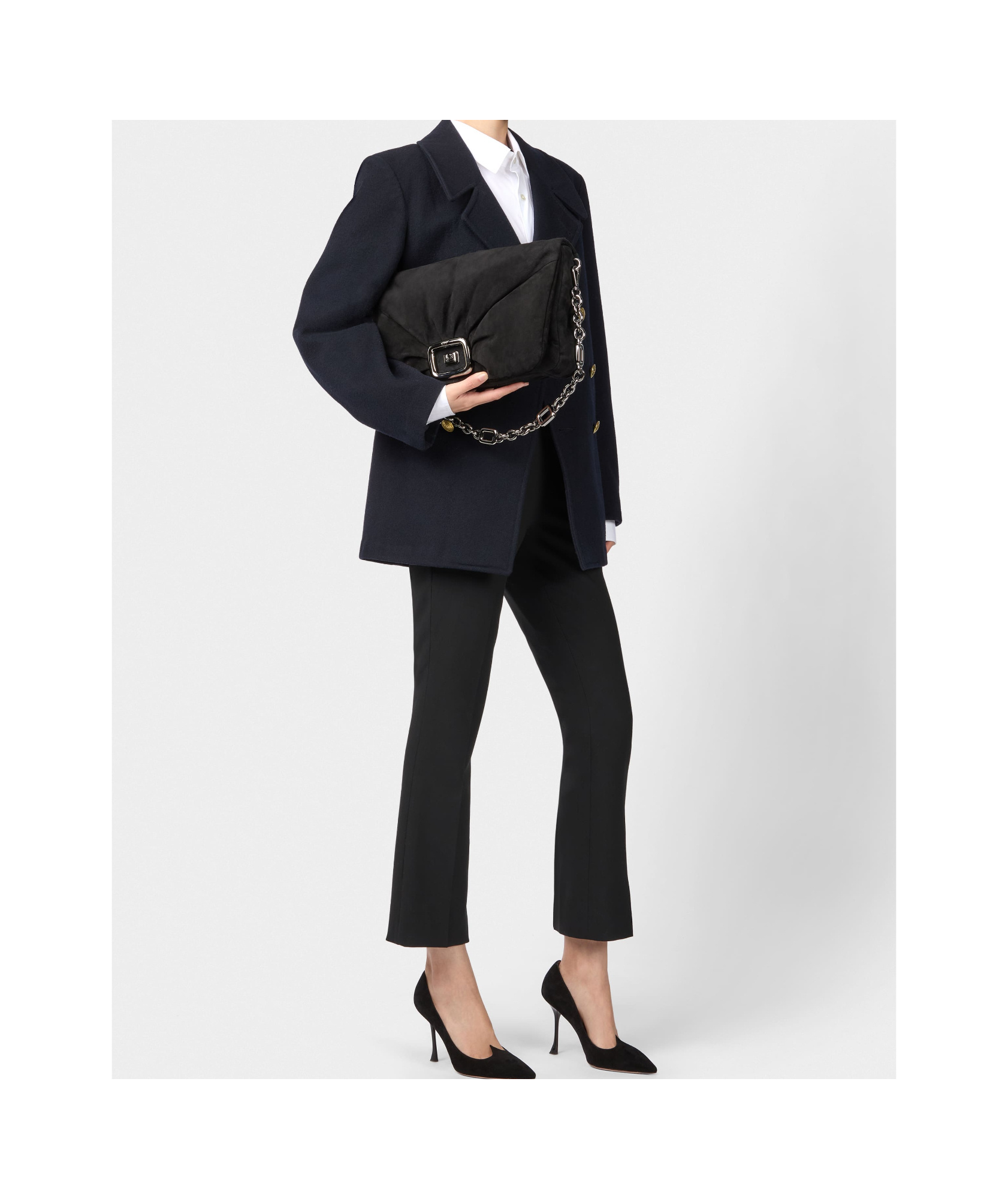 Roger Vivier Viv' Choc Large Bag In Suede In Black