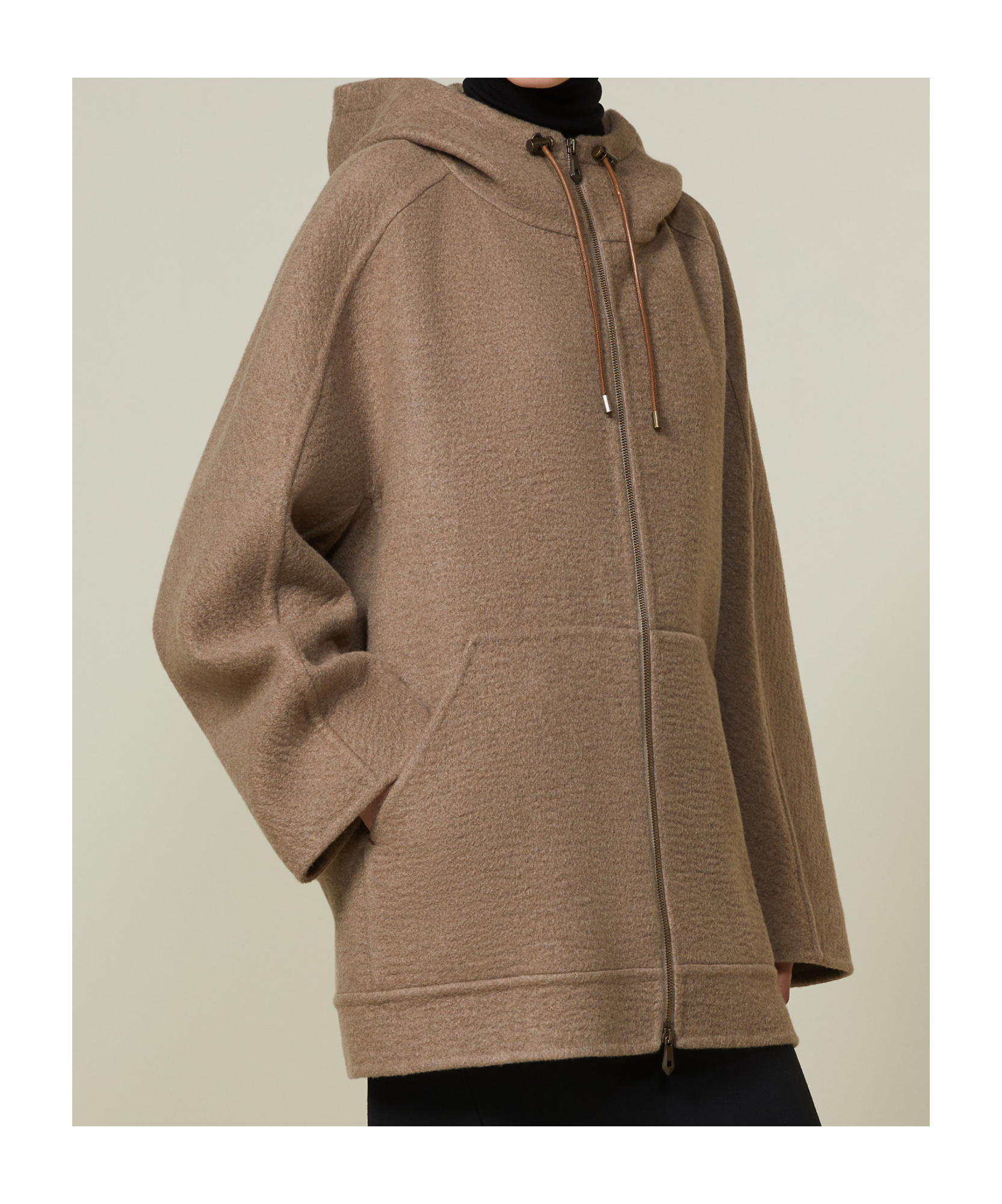 Max Mara Double Cashmere Blouson With Hood In Brown