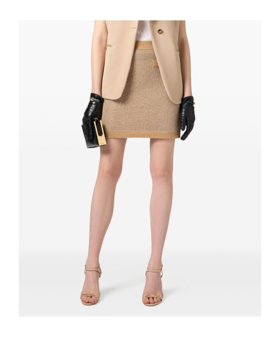 Elisabetta Franchi Knitted Mini Skirt With Sequins Clothing In Gold