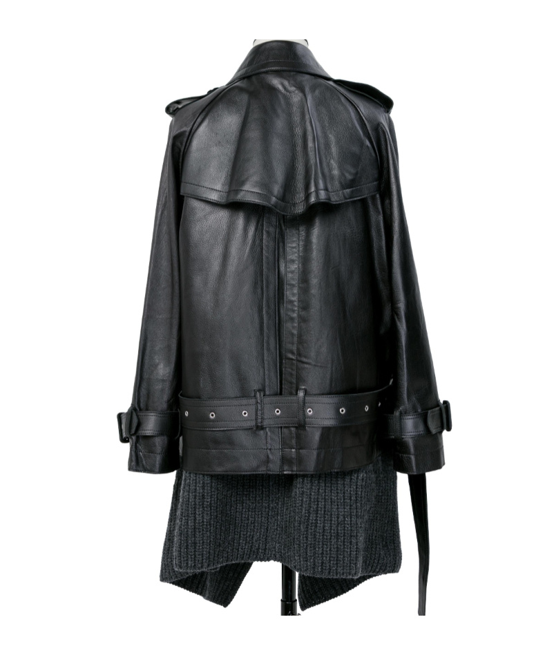 Sacai Leather X Wool Knit Jacket In Gray