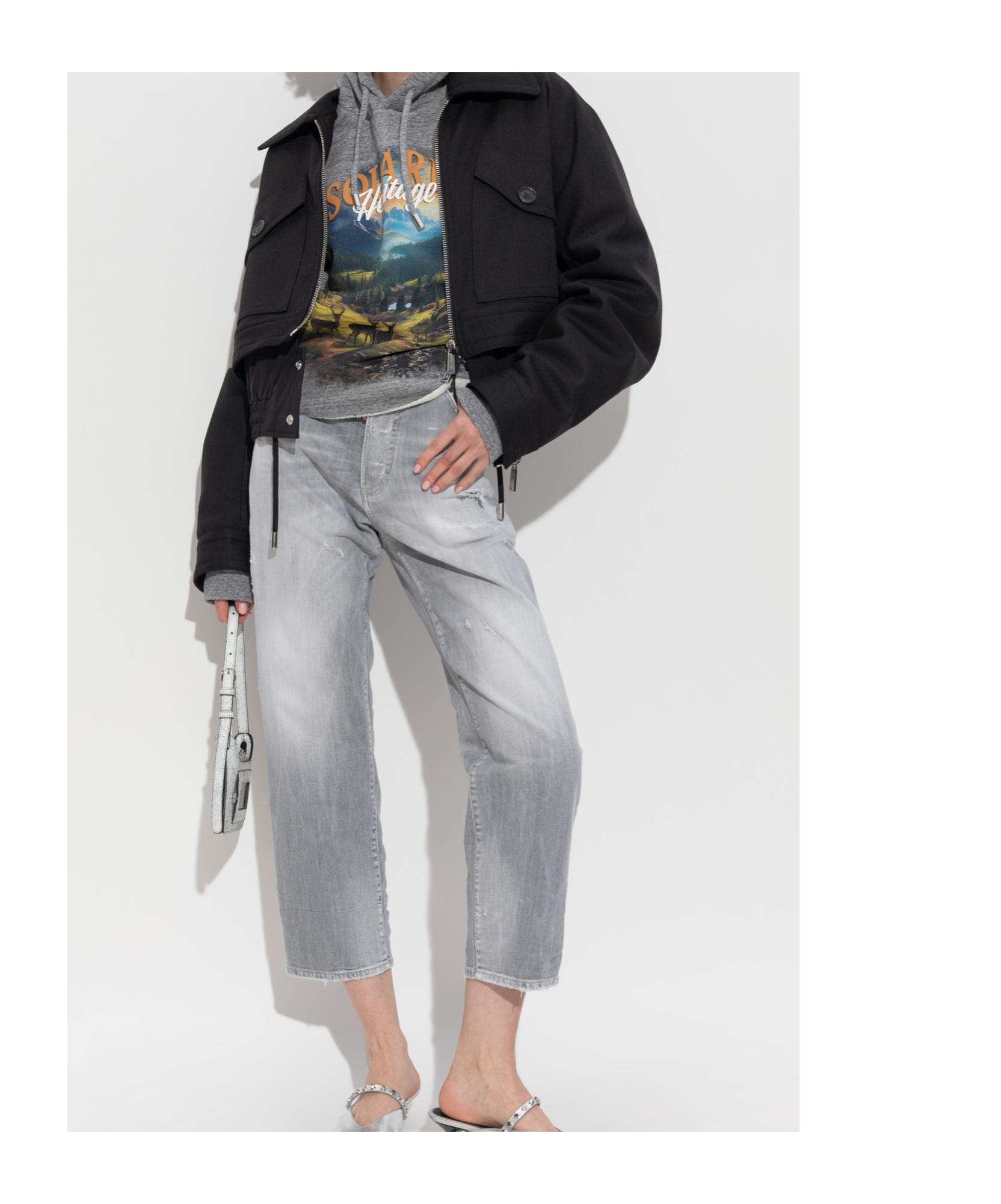 Dsquared2 Long Sleeve Hooded Sweatshirt In Gray