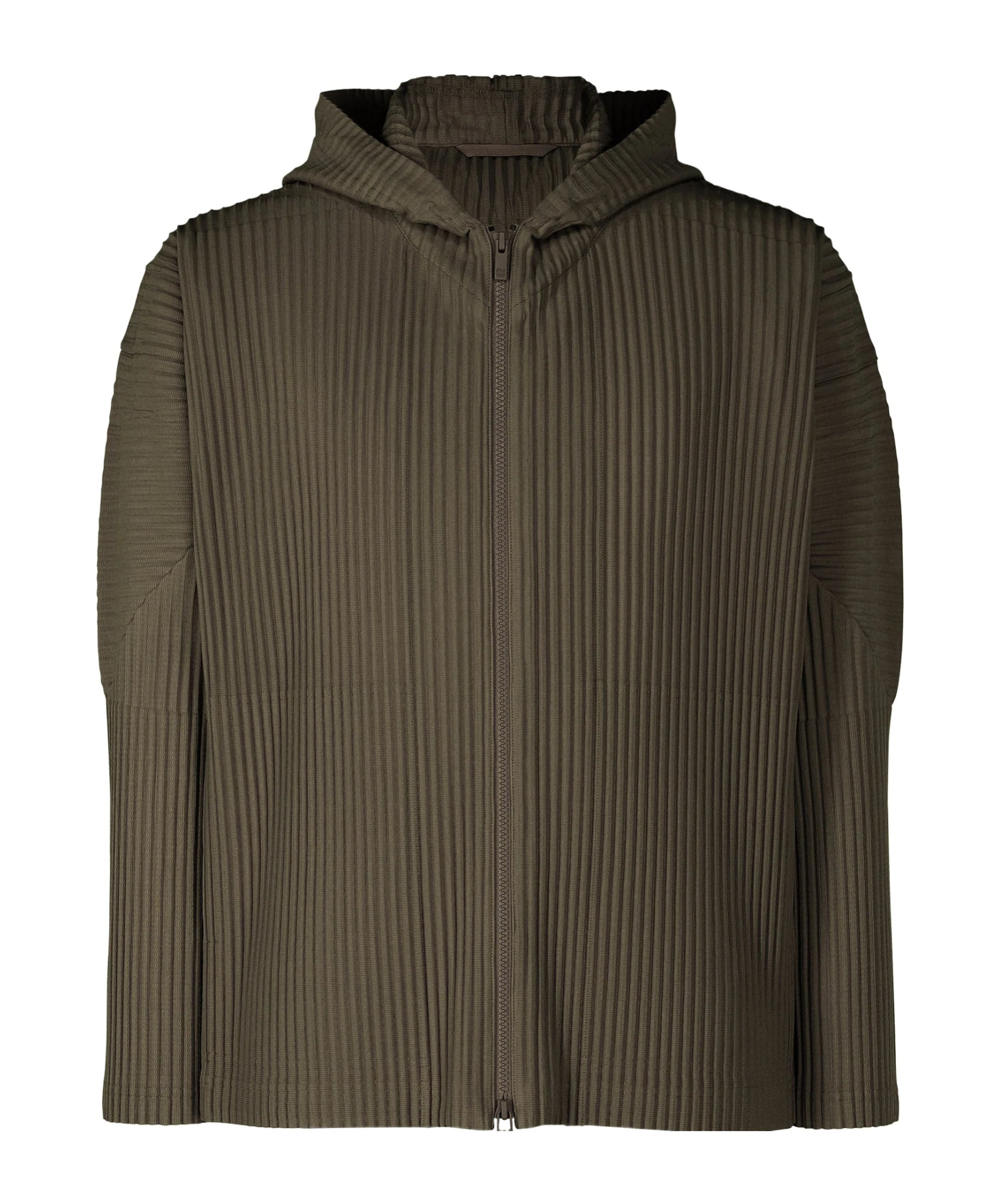 Issey Miyake Pleated Hooded Jacket In Brown