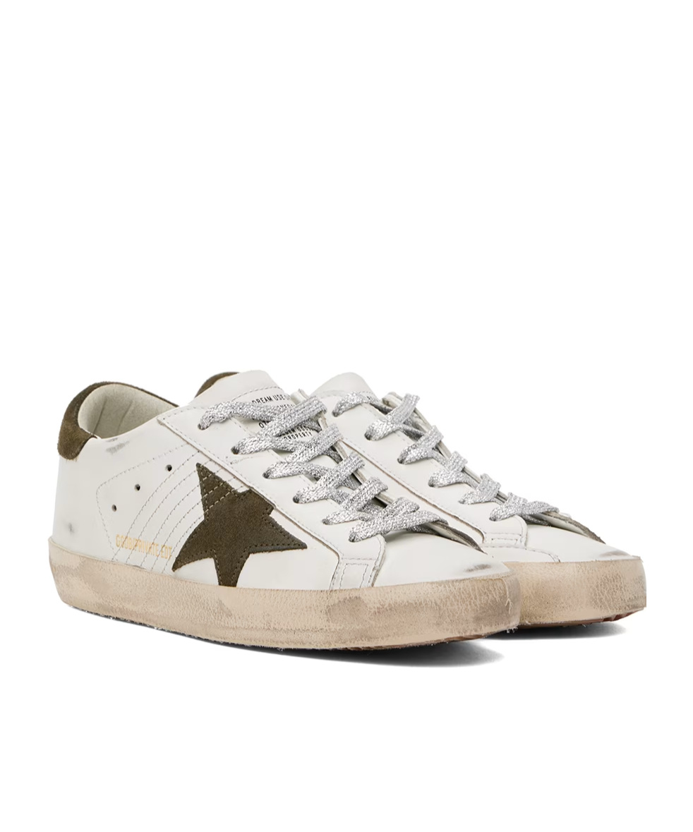 Golden Goose Ssense Exclusive White & Green Super-star Sneakers In White