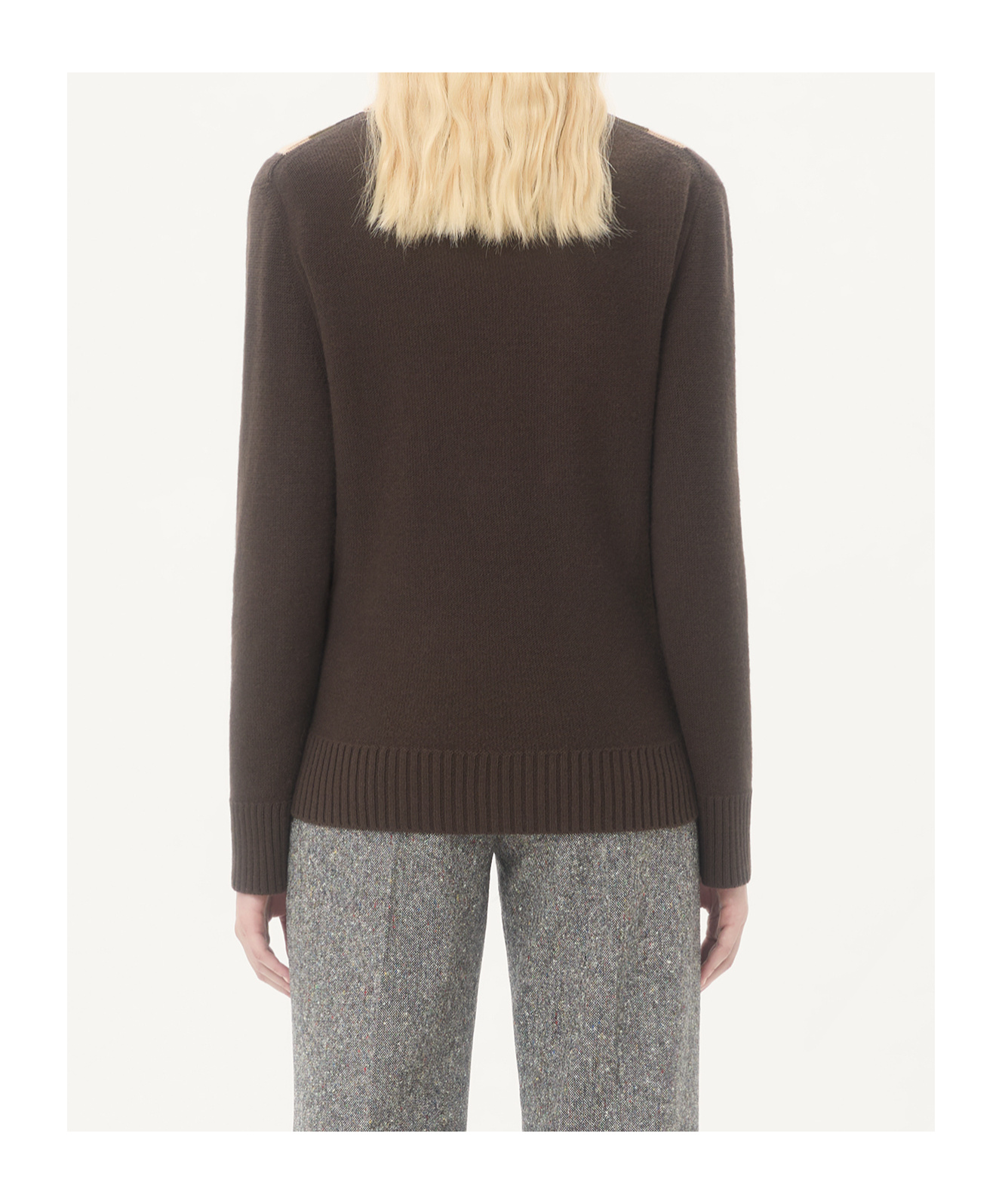 Valentino Virgin Wool Contrast V-neck Sweater In Brown