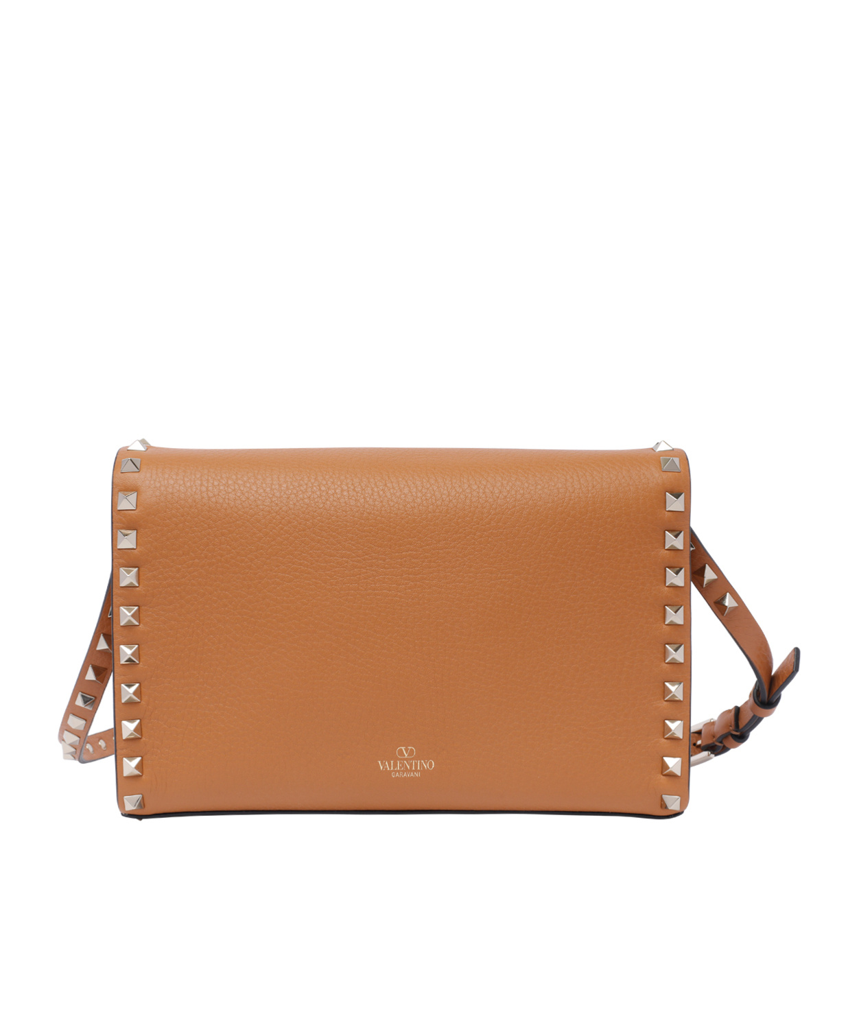 Valentino Rockstud Leather Shoulder Bag In Brown