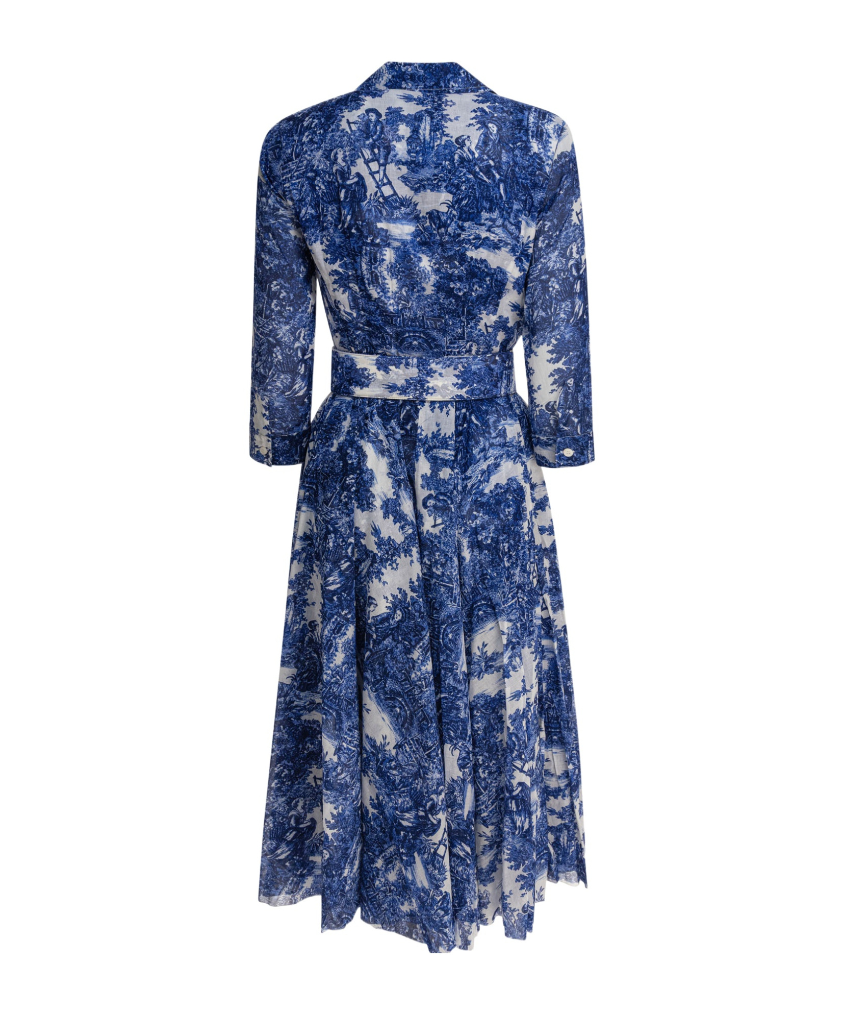 Samantha Sung Toile-print Belted Midi Dress In Blue