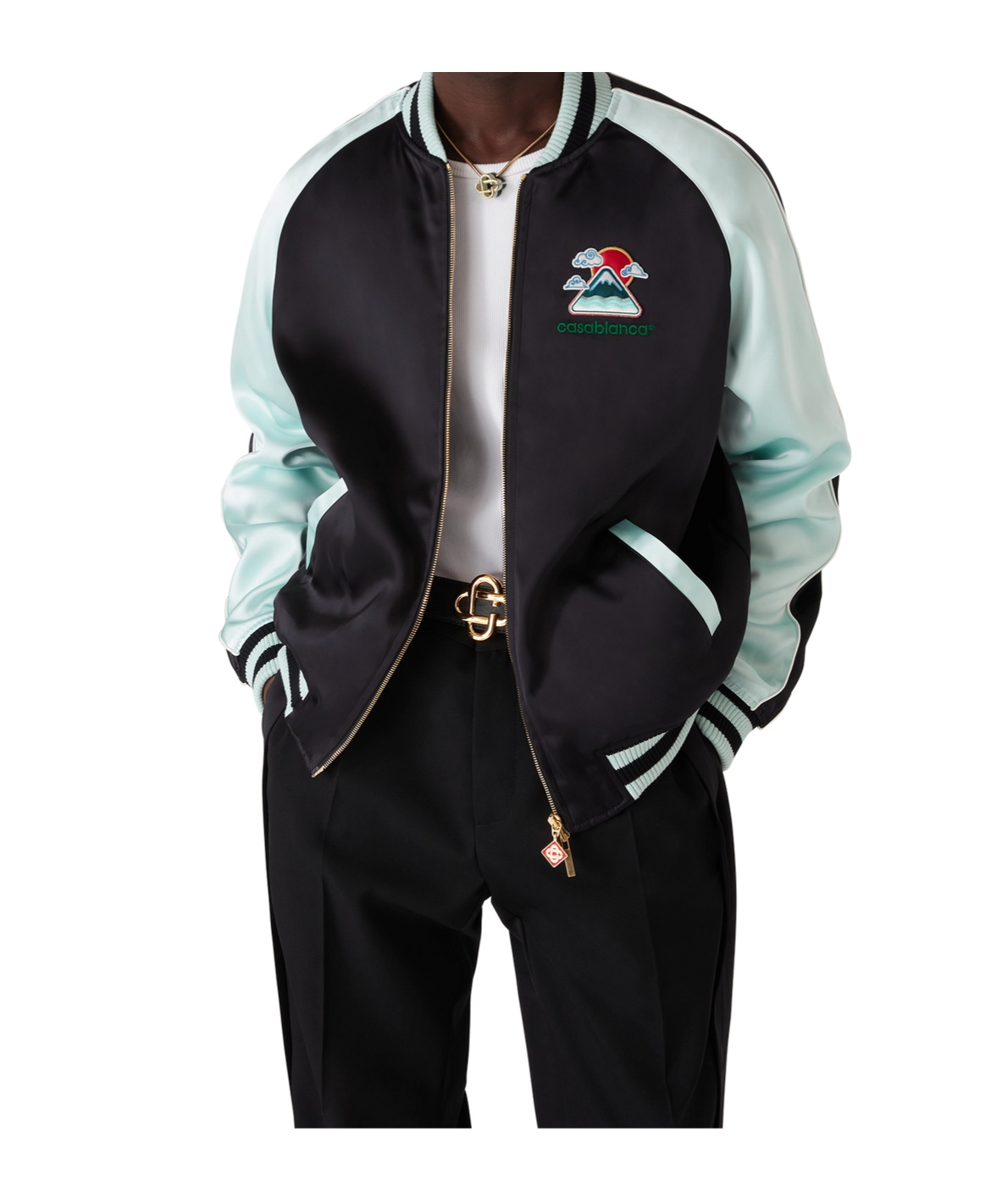 Casablanca Quilted Colour-block Satin Track Jacket In Black