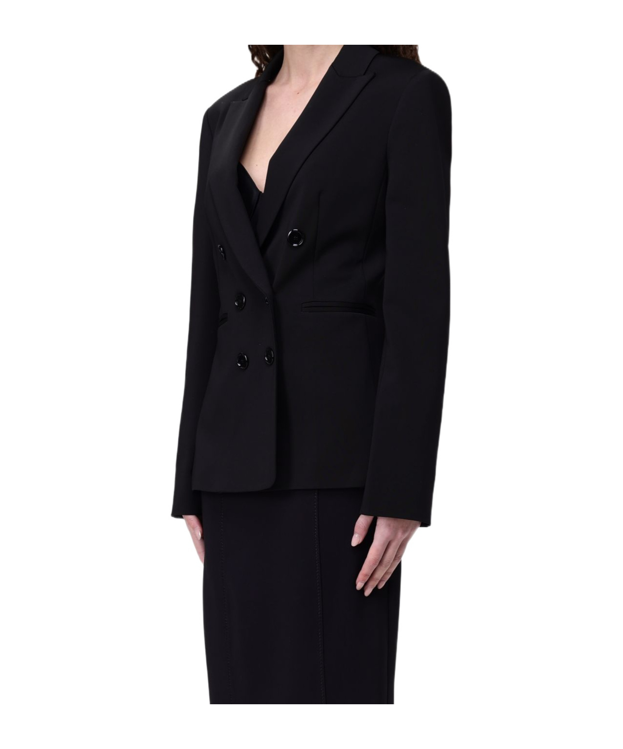 Pinko Double-breasted Blazer With Geometric Cuff Embellishments In Black