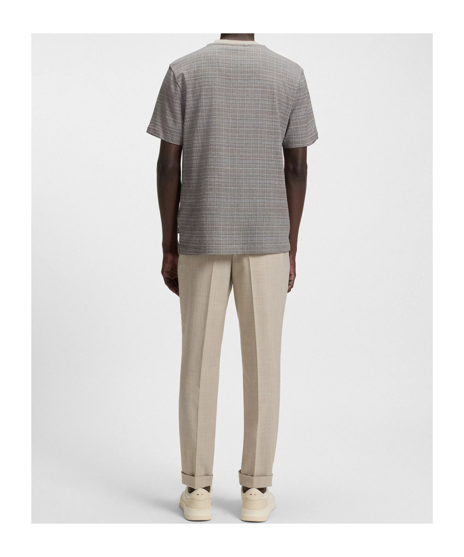 Hugo Boss Mercerized-cotton T-shirt With Grid Pattern In Gray