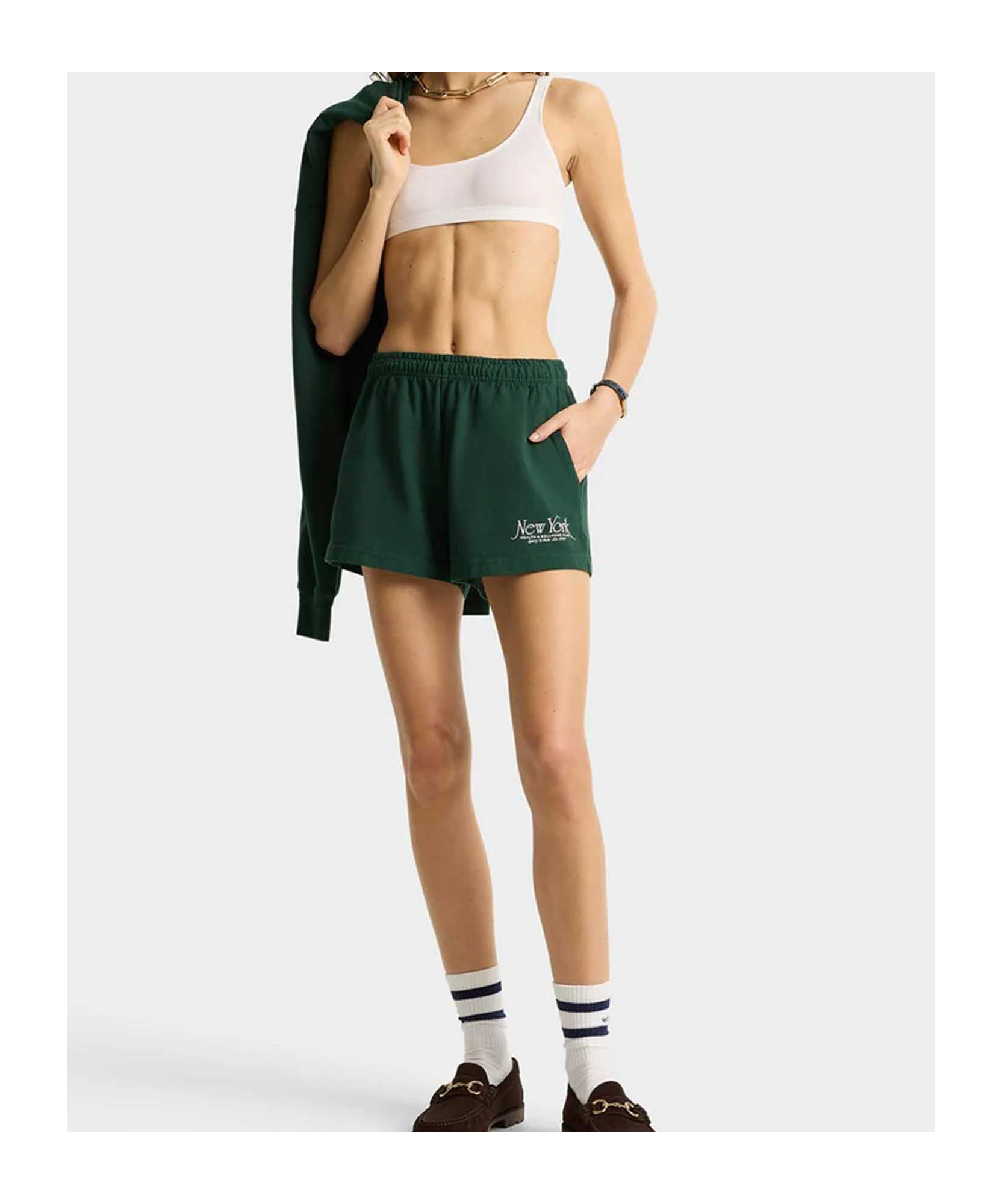 Shop Sporty And Rich Elastic Waist Shorts In Dark Green