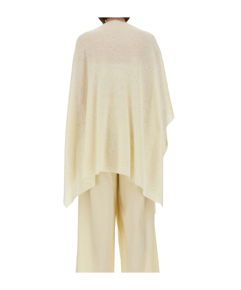 Fabiana Filippi Flowing Mohair Cape With Subtle Shimmering Details In Nude